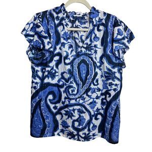 La Plage Blue Ruthie Ruffle Top Sz. M